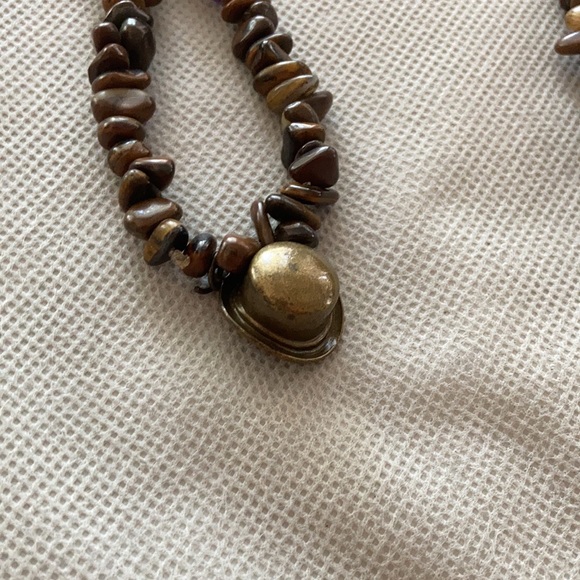Brown Stone Long Necklace with Metal Hat Charm - Picture 2 of 4